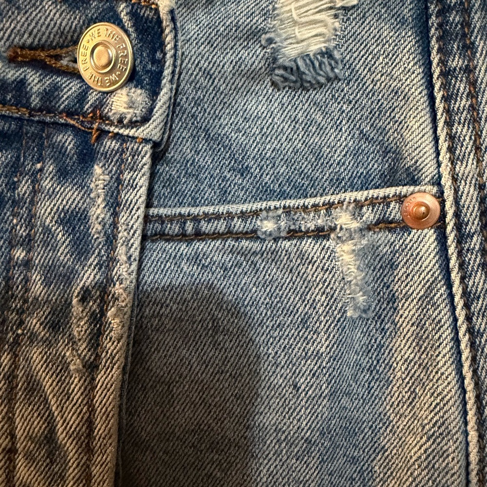 Free People Surfs Up Ripped Denim Asymmetrical Denim Skirt - Picture 5 of 9